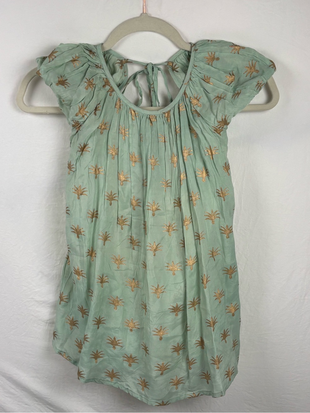 NWT Voyage Light Green Metallic Motif girls 6 Peasant dress